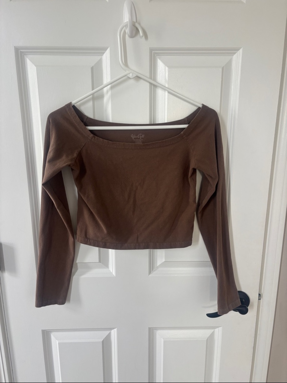 Brandy Melville Brown Scoop-Neck Long Sleeve Crop Top